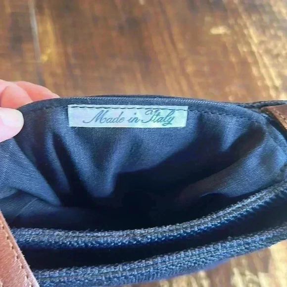 Unbranded | Navy Blue Canvas/Raffia Bag with Long Leather Straps, Made in Italy - Picture 5 of 8